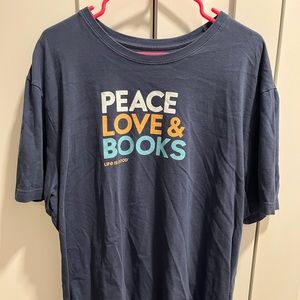 Life is Good T-Shirt "Peace, Love, & Books"